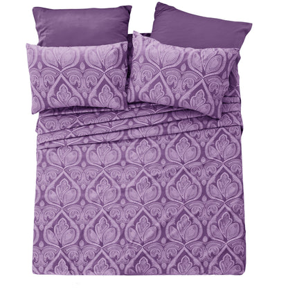 Bed Sheet Set 6-Piece Paisley Brushed Microfiber with 16-Inch Pocket and Six Size Families