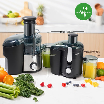 Compact Centrifugal Juicer with 2.5-Inch Feed Chute, Low, High and Pulse Dial in Black or Silvery