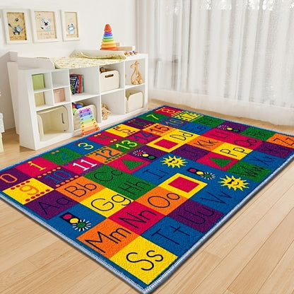 Area Rug 4x6 Kids Educational ABC, Numbers, Math Symbols and Animal Print for Playroom or Class