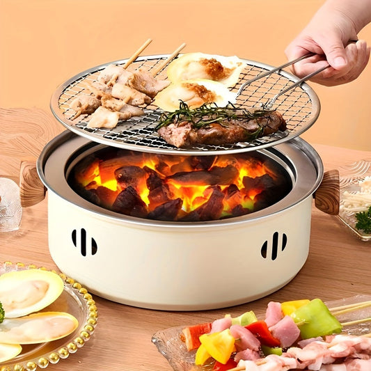 Charcoal BBQ Grill Portable Tabletop Stainless Steel Outdoor Camping Barbecue Grill Set with Cooking Grate – Compact Foldable Picnic Backyard Patio Cookout Small Smoker Grill for Travel Tailgating