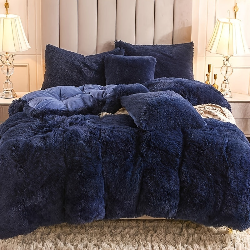 Three-Piece Plush Polyester Duvet Cover Set with Two Pillowcases in 14 Colors and Twin, Full, Queen or King Sizes