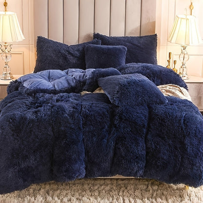 Three-Piece Plush Polyester Duvet Cover Set with Two Pillowcases in 14 Colors and Twin, Full, Queen or King Sizes