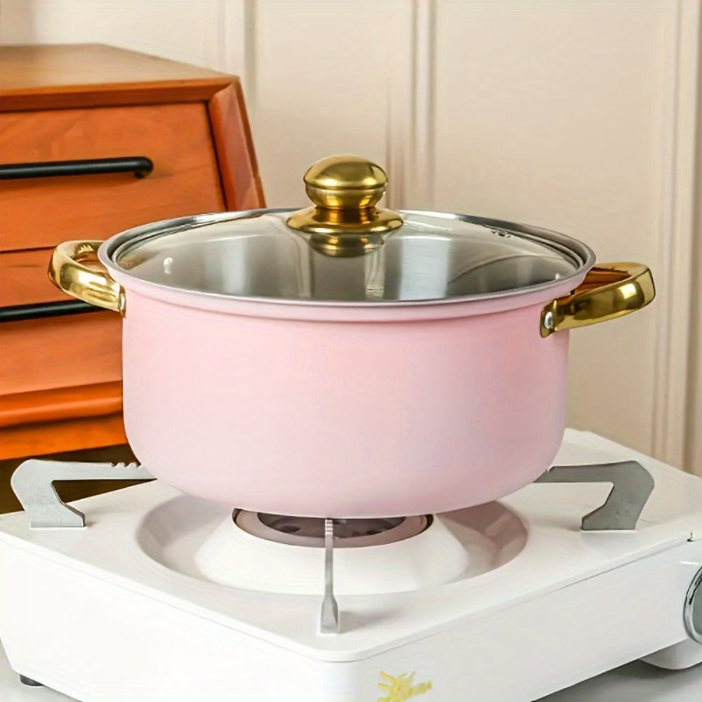 304 Stainless Steel Cookware Set with Golden Handles, 1/10/15pcs Deep Thick Soup Pot & Pan Set for Induction & Gas Stoves