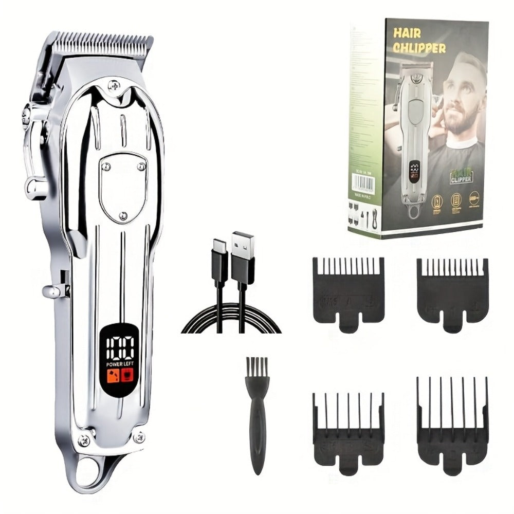 Hair Clipper Cordless Metal-Body Set with LCD Battery Display and Single or Two-Piece Color Options