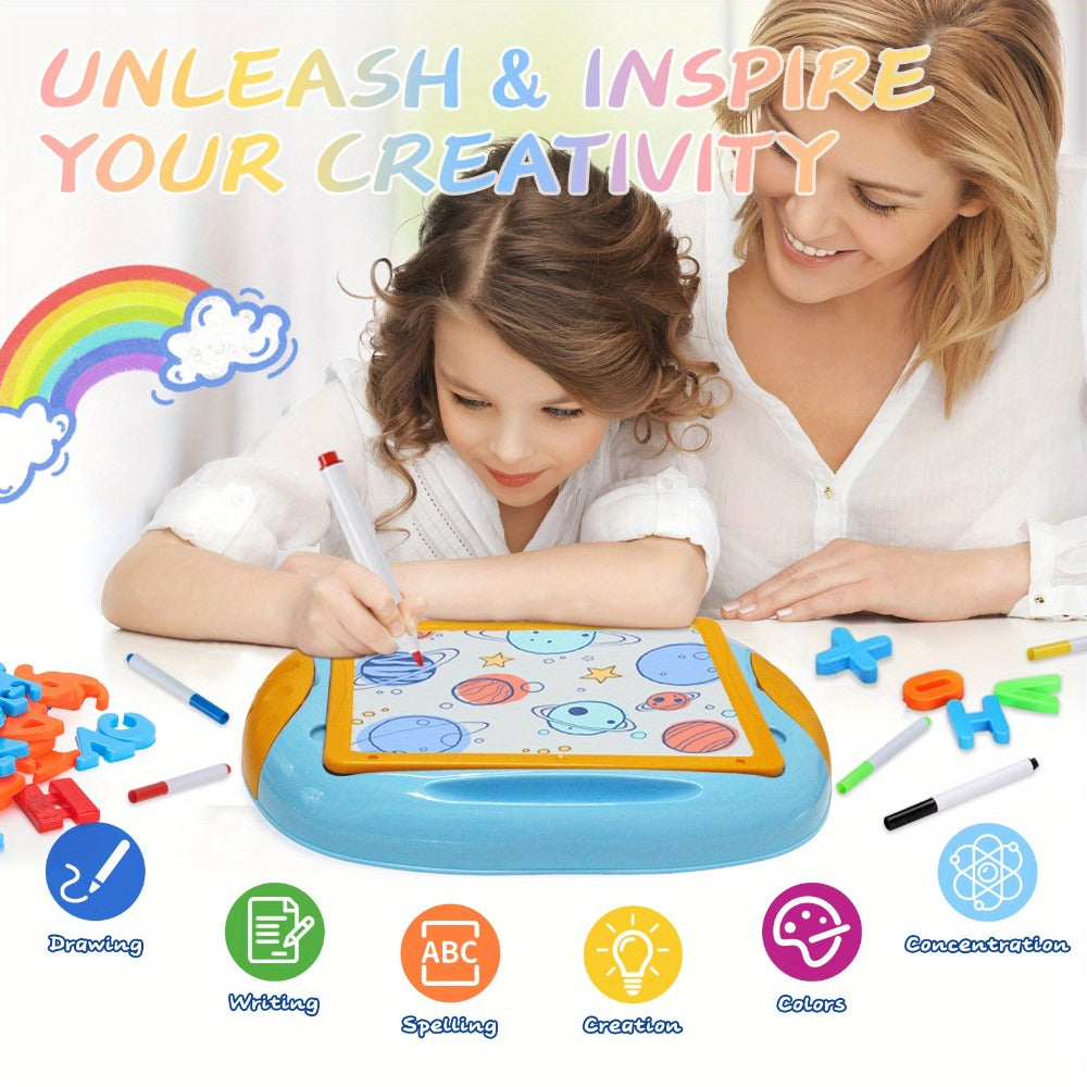 Double-Sided Kids Drawing Easel with Foldable Tabletop Stand, Chalkboard, Whiteboard and Six Color Options