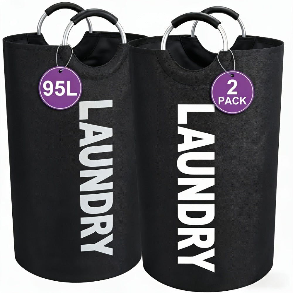 Extra Large Foldable Laundry Basket Set 95L/25.1 Gal Waterproof Oxford Cloth Tall Storage Baskets for Bedroom Bathroom Dorm Wardrobe Organization