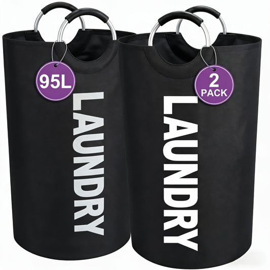 Extra Large Foldable Laundry Basket Set 95L/25.1 Gal Waterproof Oxford Cloth Tall Storage Baskets for Bedroom Bathroom Dorm Wardrobe Organization