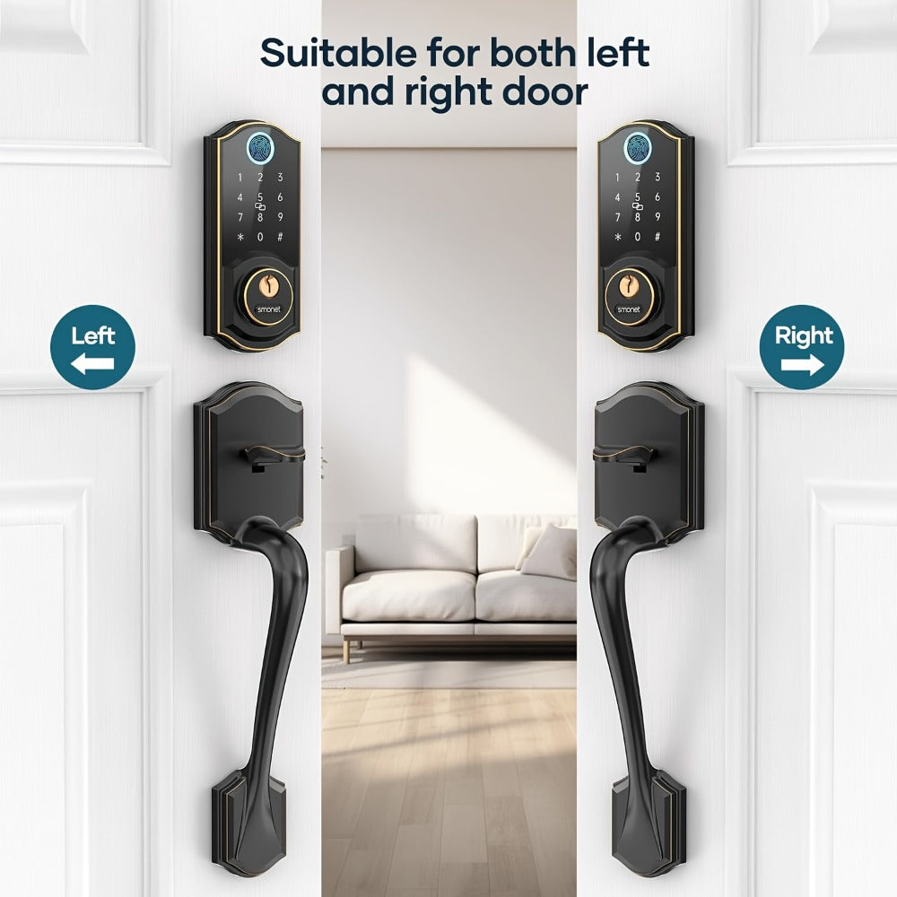 Smart Door Lock SMONET Fingerprint Keypad Bluetooth Deadbolt Handle Set in Bronze Black or Silver