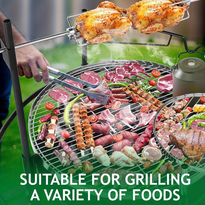 33-Inch Wood-Burning BBQ Fire Pit with Swivel Cooking Grate, Two Removable Grills and Height-Adjustable Rack