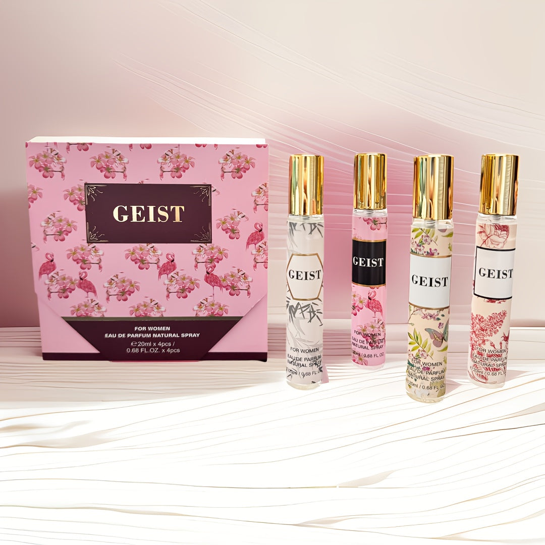 Perfume Gift Set 4 Pieces Travel Size Mini Spray - Long Lasting Fresh Floral Fragrance for Women and Men Unisex Portable Set Mother's Day Valentine Birthday