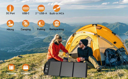 Foldable Solar Charger Panel 30W/60W/100W/200W – 18V MC4, Dual USB-A Quick Charge & USB-C PD 18W, Portable Solar Panel for Camping, RV, Overlanding & Off-Grid