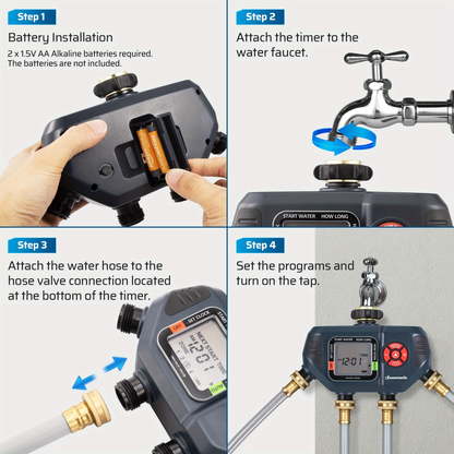 4-Zone Sprinkler Timer with Auto/Manual/Rain Delay Modes – Programmable Garden Irrigation Controller, 3.4" LCD Display