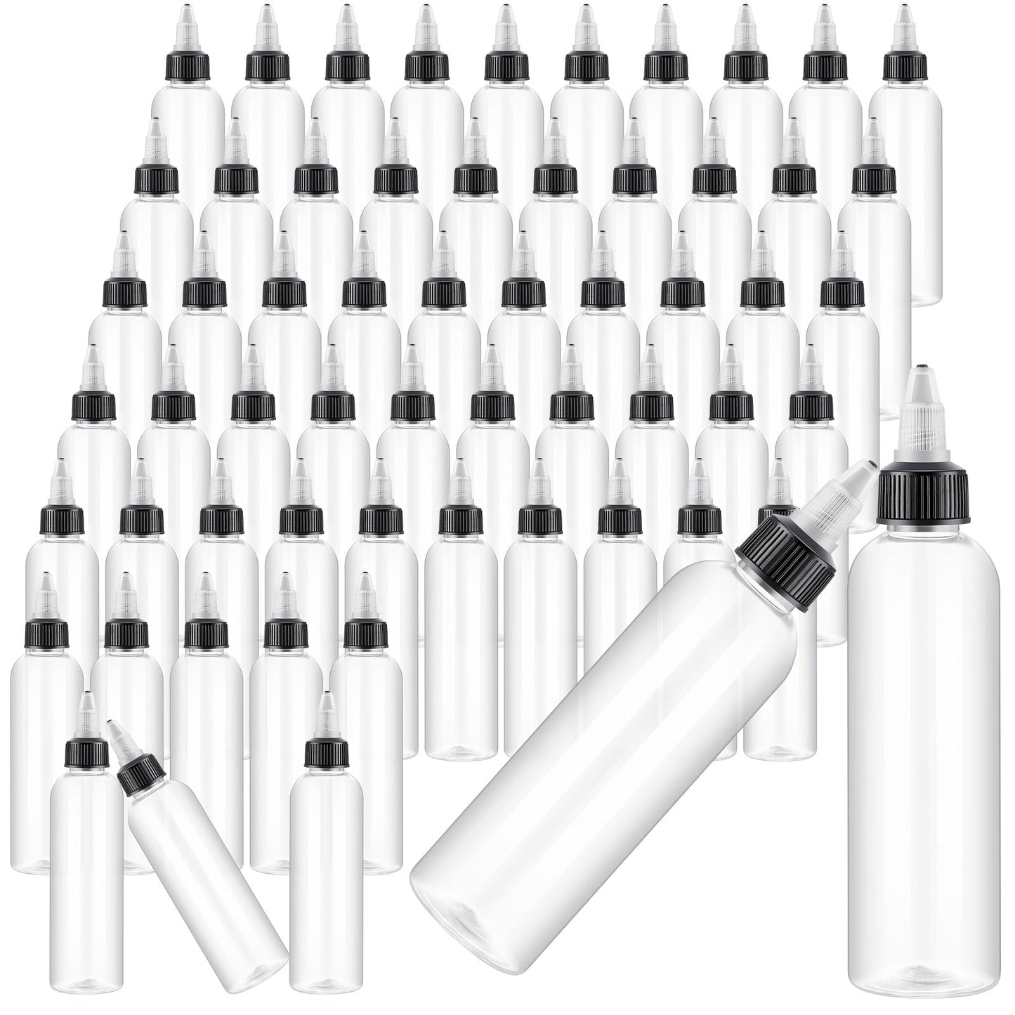 Squeeze Bottles 4oz 100 Pack with Twist Top Caps Empty Plastic Refillable Dispensing Bottles BPA Free for Hair Oil Essential Oil Condiment Sauce Lotion Skincare Salon Kitchen Restaurant Use