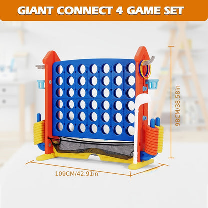 Giant Connect Four Game Adjustable Height 2.6-3.2 Ft – Extra Large Outdoor Lawn Game Board with Quick-Release Slider & Storage Bag for Family Parties, Kids & Adults, Indoor Outdoor Fun