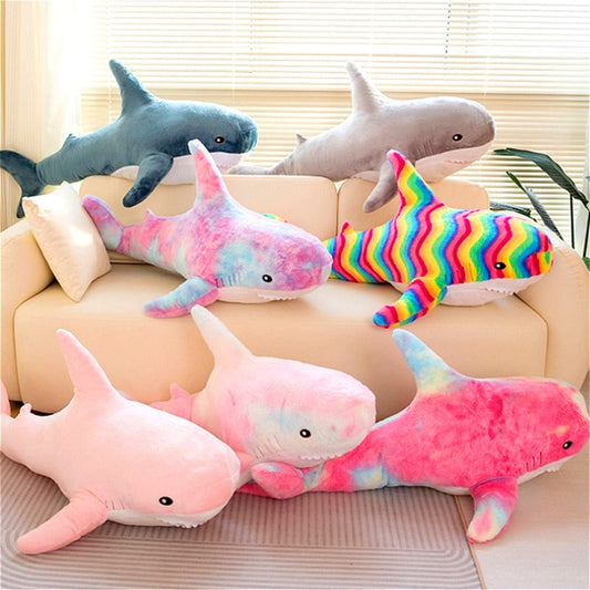 Plush Toy – Jumbo Shark Pillow 24-Inch in Blue, Grey, Blue-Pink or Rainbow Colorways and Ocean Decor