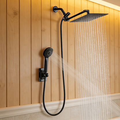 Rainfall and Handheld Shower Combo with 10 or 12-Inch Head, 78-Inch Hose and Chrome or Black Finish