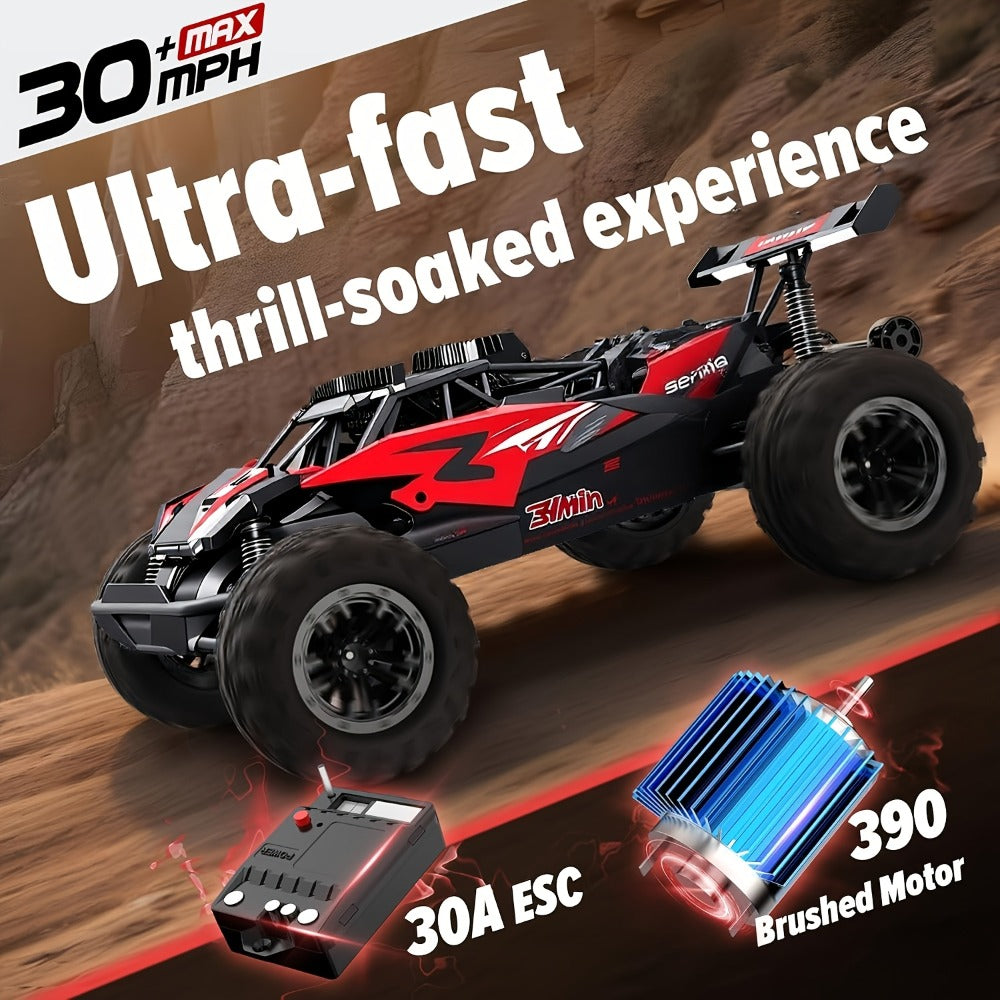 Remote Control Car, 1:18 Scale Alloy Monster Truck with 2.4GHz Control, LED Headlights and Red or Yellow Finish