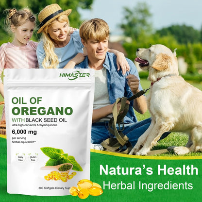 Oil of Oregano Softgels 300 Count 2-in-1 with Black Seed Oil, Ultra-High Carvacrol & Thymoquinone for Immune Support, Antioxidant Defence & Natural Antibiotic Alternative for Men & Women