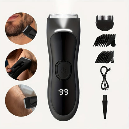 Ceramic-Blade Body Hair Trimmer with IPX6 Rating, Two Guide Combs and Black or Purple Options