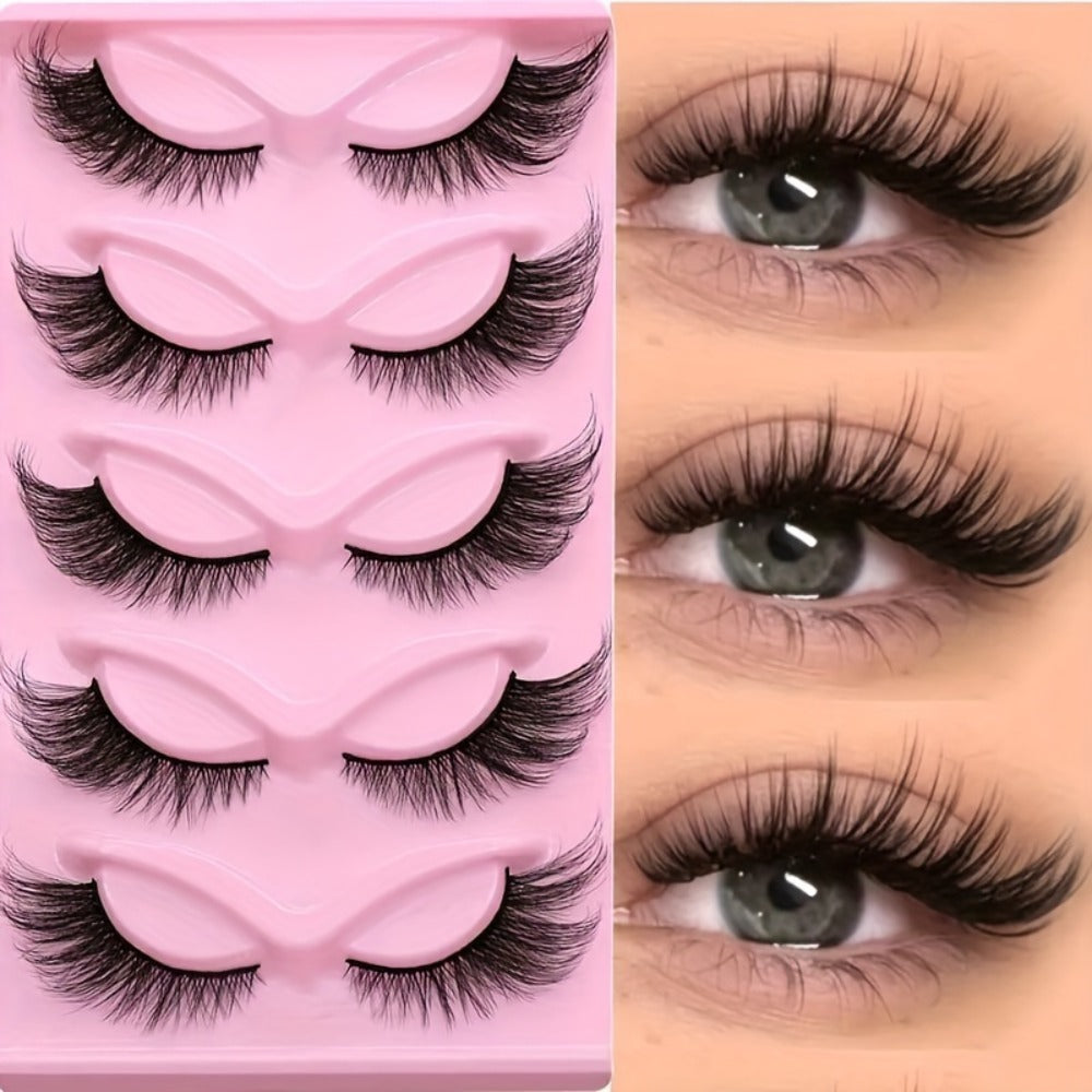 Cat-Eye False Eyelashes Bulk Bundle with Six Packs of 30 Pairs in Stacked Pink Storage Trays