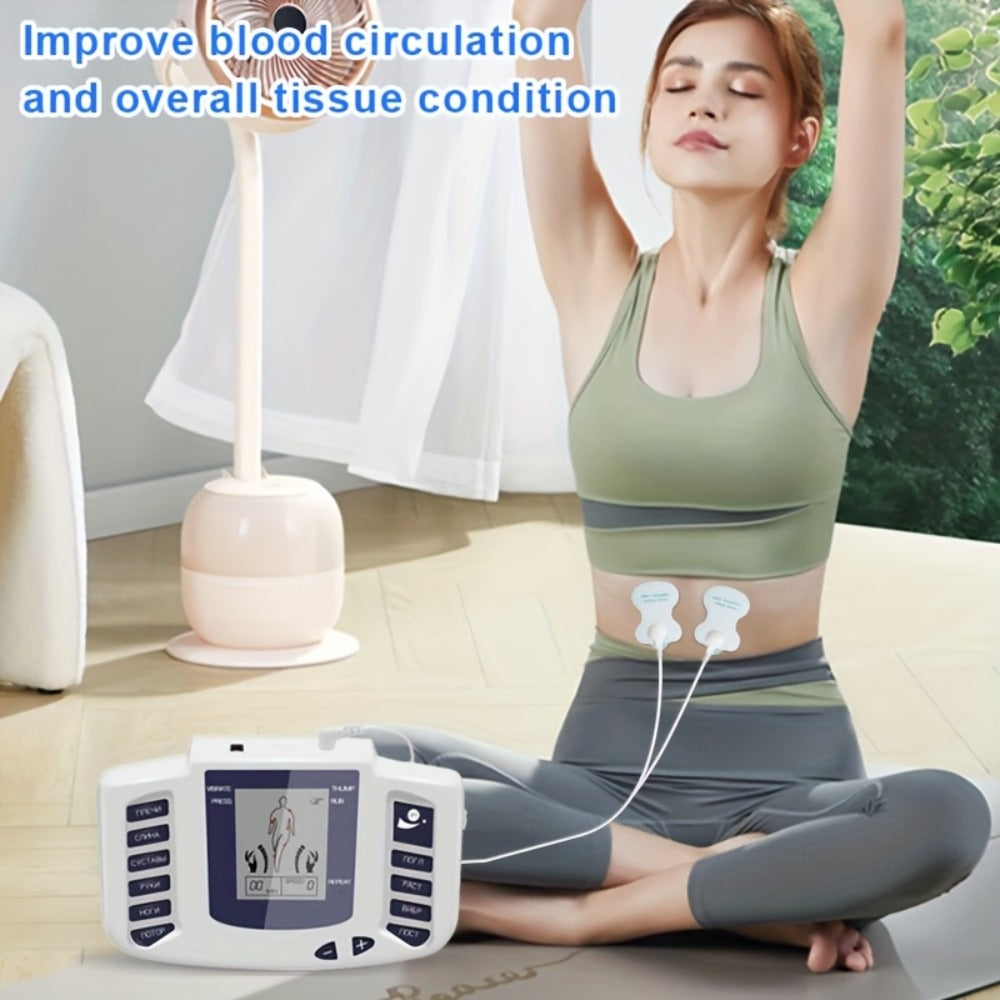 Dual-Channel TENS and EMS Stimulator with Four Electrode Pads in Black 36-Mode or White Versions
