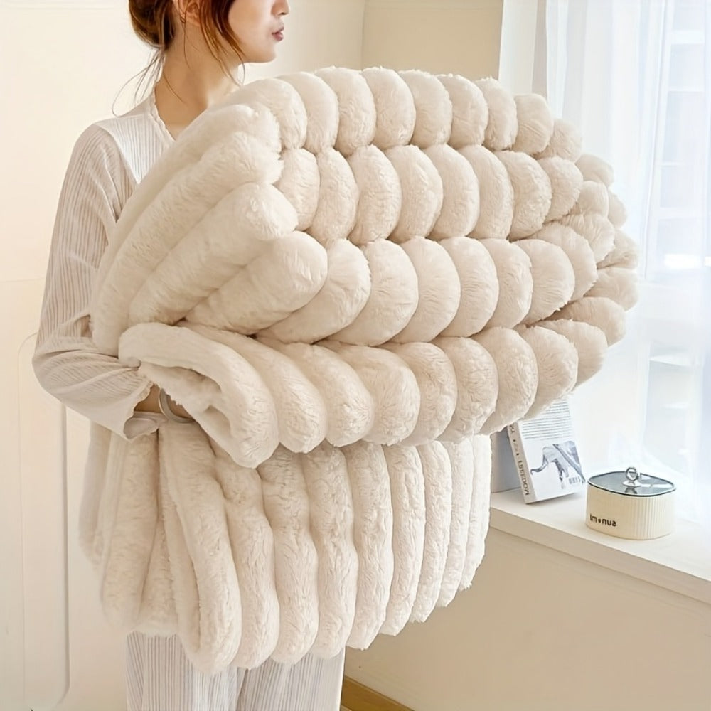 Reversible Faux Rabbit Hair Blanket in Four Colors and Five Sizes from 39 x 60 to 108 x 90 Inches