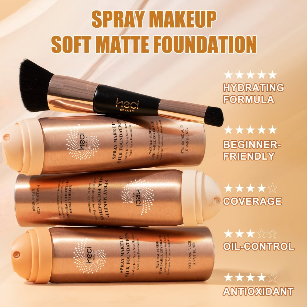Two-Piece Spray Liquid Foundation and Brush Set with Matte Finish in Shades 110, 120 or 210