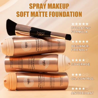 Two-Piece Spray Liquid Foundation and Brush Set with Matte Finish in Shades 110, 120 or 210