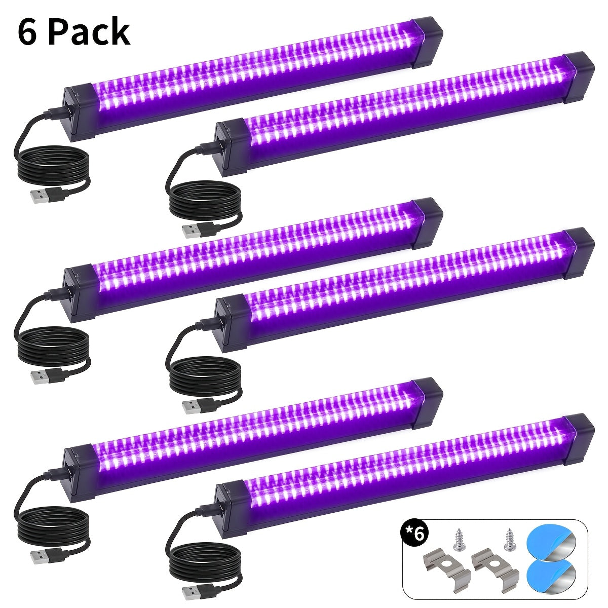 Compact USB UV Black-Light Bar Set with Pictured LED Rows, Inline Controls and 5-, 6-, 7- or 8-Pack Options