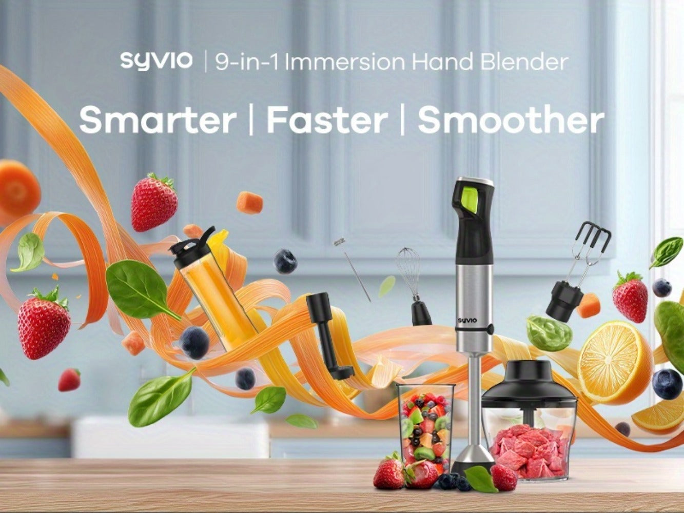 9-in-1-Labeled Immersion Blender Set with Time Display, Chopper, Beaker, Whisk and Frother