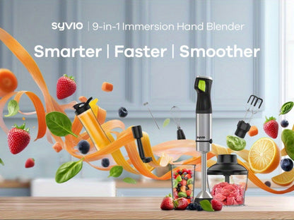 9-in-1-Labeled Immersion Blender Set with Time Display, Chopper, Beaker, Whisk and Frother