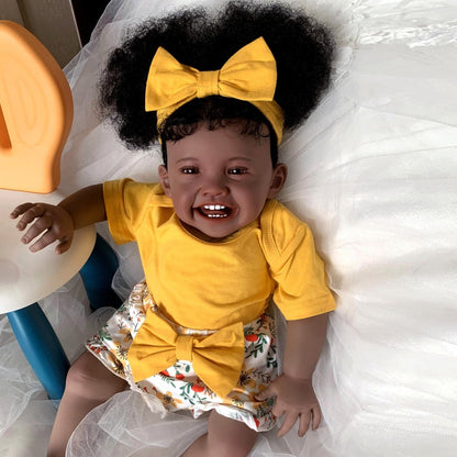 Reborn Doll, 24-Inch Dark-Tone Cloth-Body Figure with Silicone Head and Limbs, Rooted Hair and Accessories