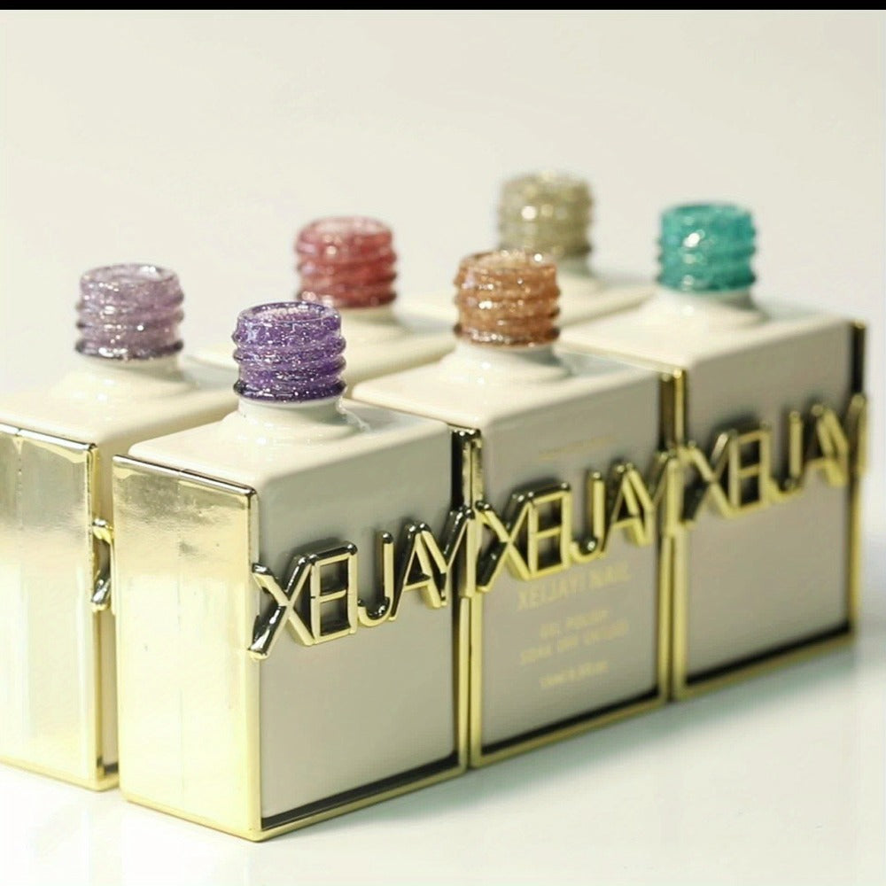 Gel Nail Polish Set with XEIJAYI Label, 6 Diamond Glitter Colors and Shade Numbers 163 to 168