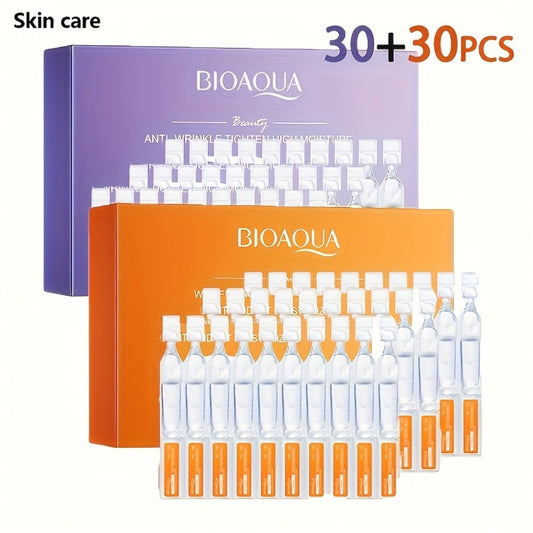 Retinol & Vitamin C Essence Set AM + PM Anti-Aging Serum Duo – Brightening Morning & Firming Night Skincare for All Skin Types, Travel-Friendly Single-Use Portions, 30 Pcs Each
