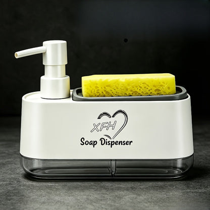 Soap Dispenser with Sponge Holder 2-in-1 - Countertop Dish Soap Pump Dispenser and Sponge Caddy for Kitchen Sink, Multi-Functional Detergent Dispenser with Built-In Sponge Holder, Available in White and Black Upgraded Version