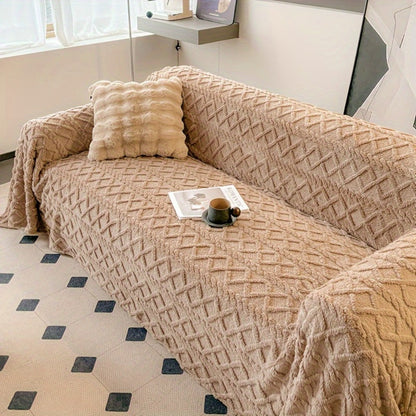 Sofa Cover 300 GSM Shu Velveteen Jacquard Throw in Three Sizes and Five Solid Colors for Armchair to Sectional