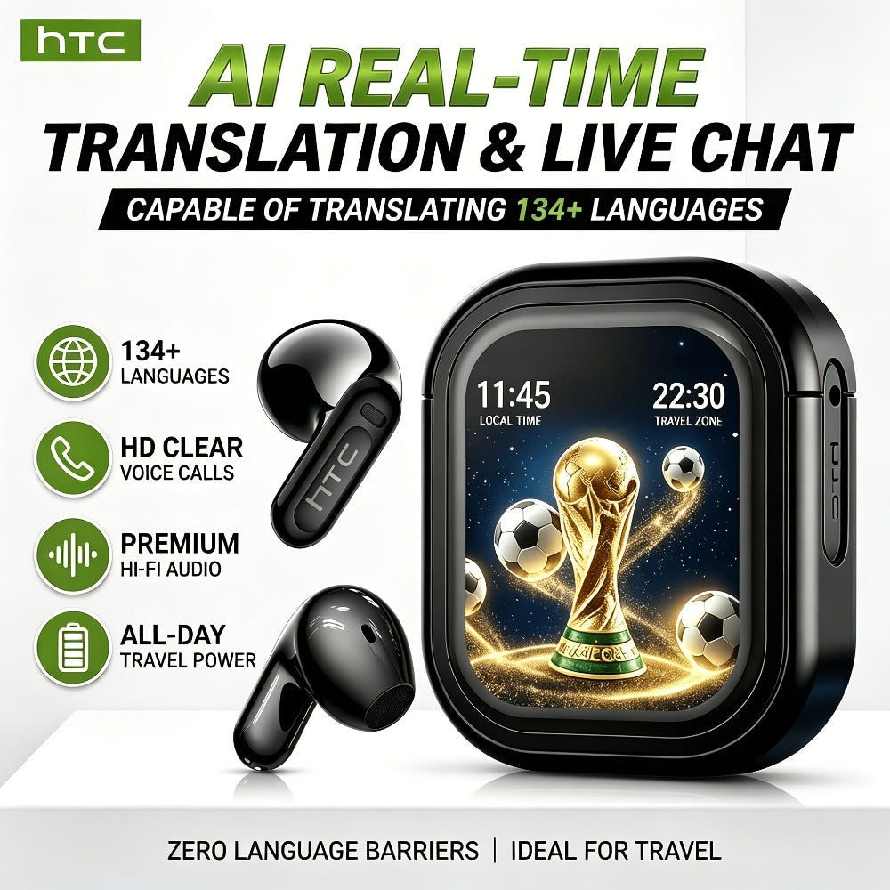 131 Language Real-Time Translation Wireless Headphones HTC NE20 TWS HiFi Sound Low Latency Gaming AI Noise Reduction LED Touch Screen Built-In Mic for Business Travel Office Study Gaming Birthday Gift