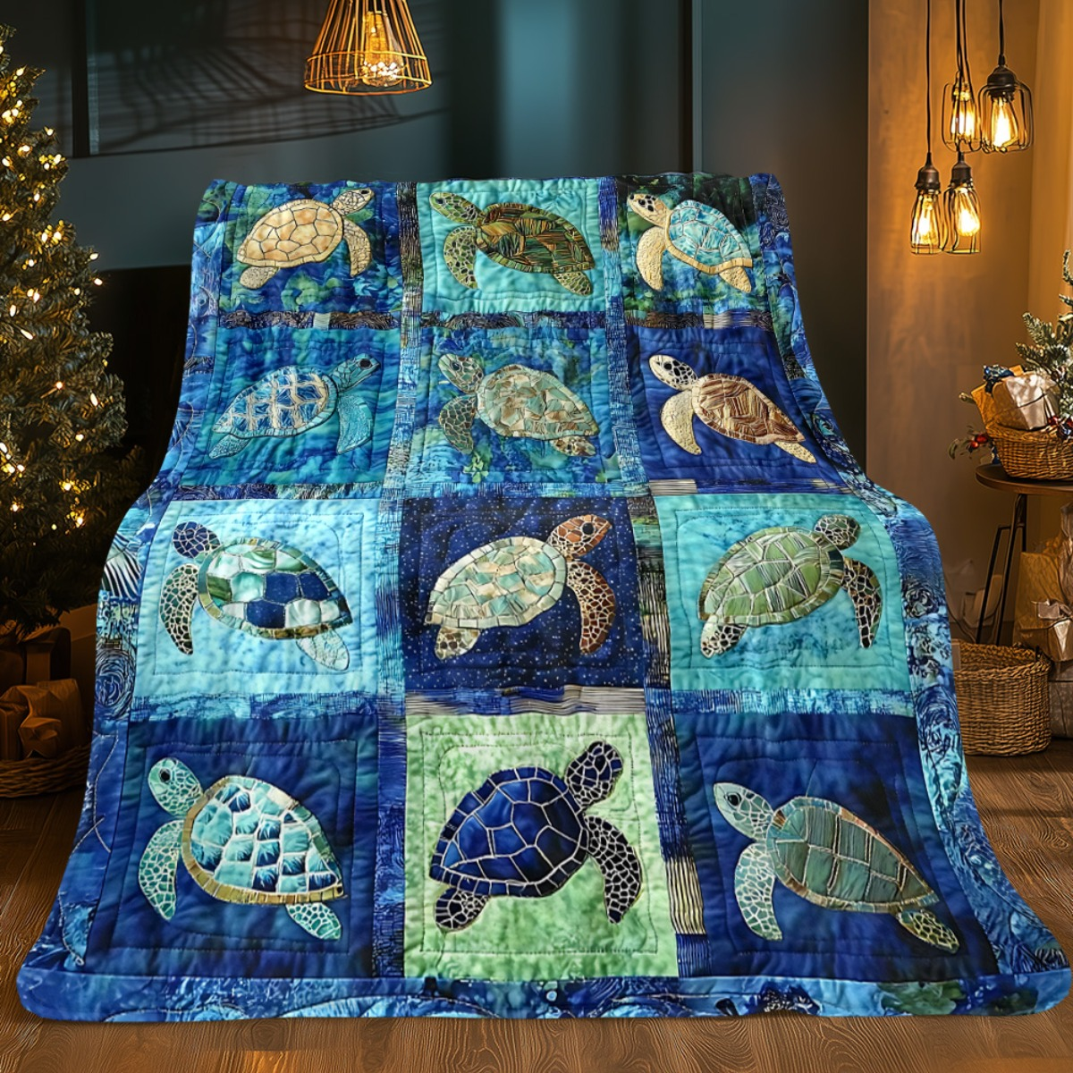 1pc Underwater Turtle Splicing Pattern Blanket-Lightweight Home Furnishings Bedding Throw for Sofa Bed Travel Camping Livingroom Office Couch Chair And Bed-Digital Printing Blanket with Soft And Warm Flannel, 2D Flat