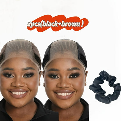 Wide Lace Wig Grip Cap with Ear Cutouts in Brown, Blonde, Black, Beige 613 or Two-Piece Color Sets