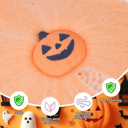 Bath Bombs, 5-Piece Halloween Gift Set with Pumpkin, Bat, Skull, Hat and Cat Shapes in Individual Wrappers