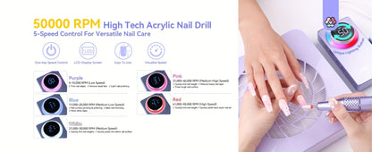 Electric Nail Drill SAVILAND Purple 50,000 RPM Rechargeable E-File with Display, Forward-Reverse and Accessory Kit
