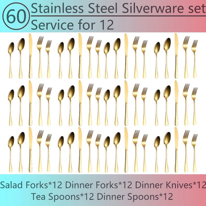 20- or 60-Piece Flatware Set in Silver, Gold or Rainbow Finish with Five-Piece Place Settings