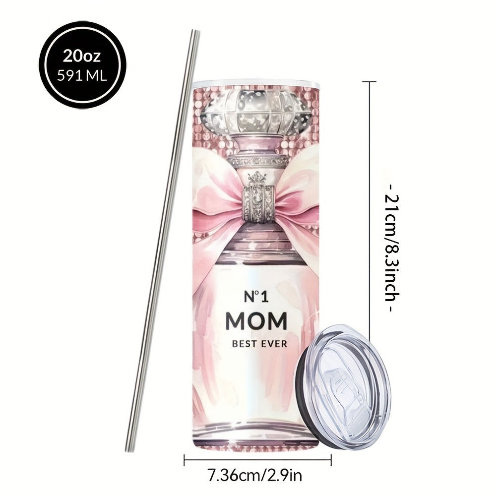 Insulated Tumbler 20oz Mom's Best Ever Graphic in Pink 304 Stainless Steel with Lid and Straw