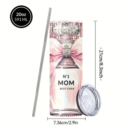 Insulated Tumbler 20oz Mom's Best Ever Graphic in Pink 304 Stainless Steel with Lid and Straw