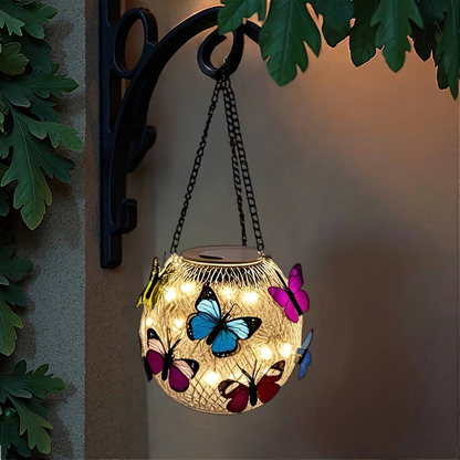 Solar Outdoor Lights 2-Pack Metal Butterfly Hanging Lanterns in Warm White or Multicolor for Porch Decor