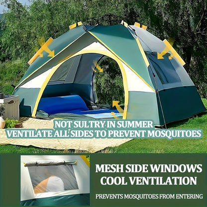 Camping Tent 4-Person Pop-Up Sunshade with Insect-Mesh Panels, Two-Door Option and M or L Sizes