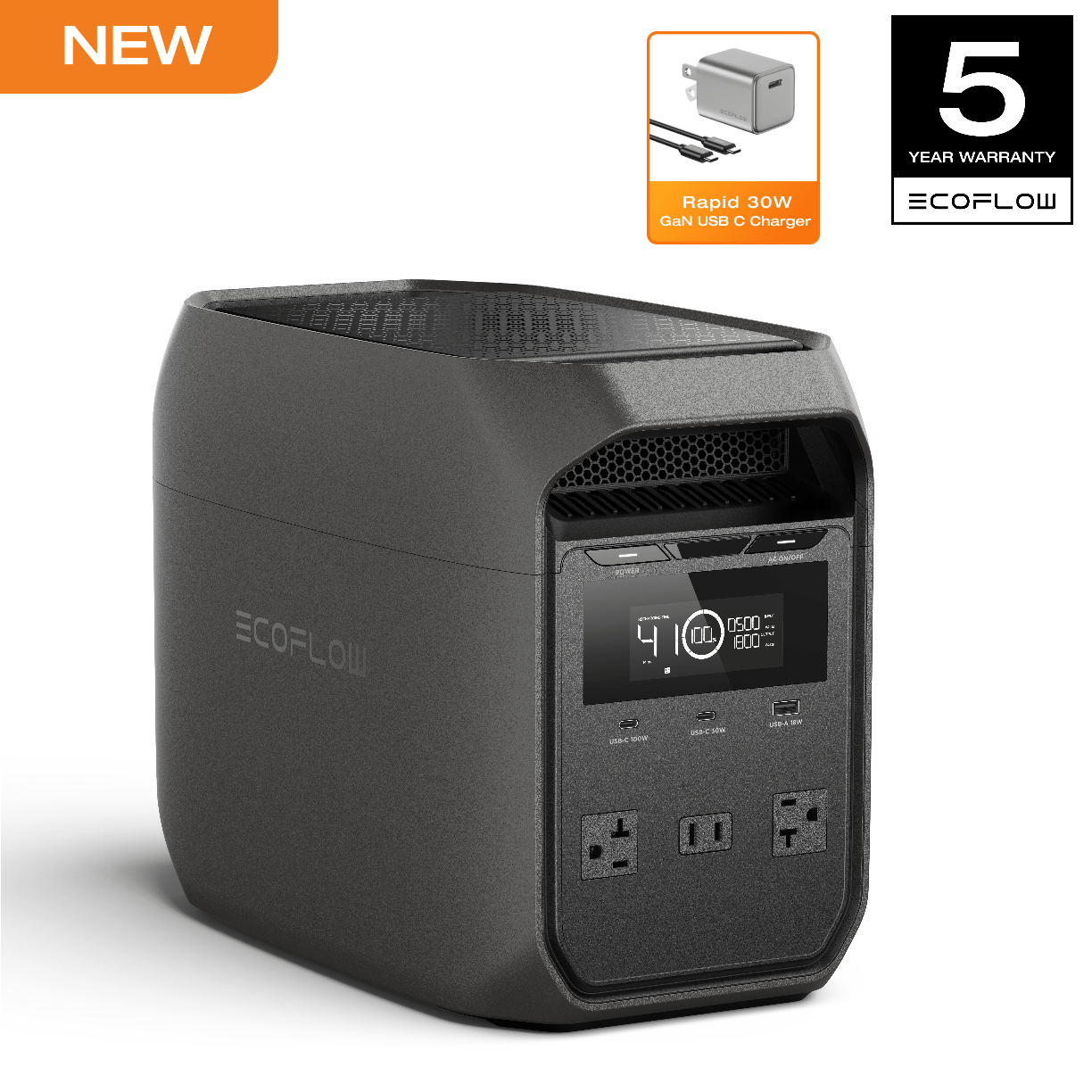 Portable Power Station EcoFlow DELTA 3 1024Wh 1800W LiFePO4 Unit with Six Outputs, UPS and App Control