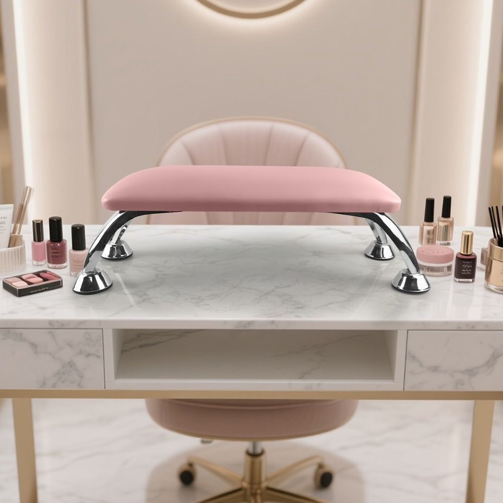 Curved Nail Salon Armrest with Metal-Look Legs in Pink, Black or White and Single- or Two-Piece Options