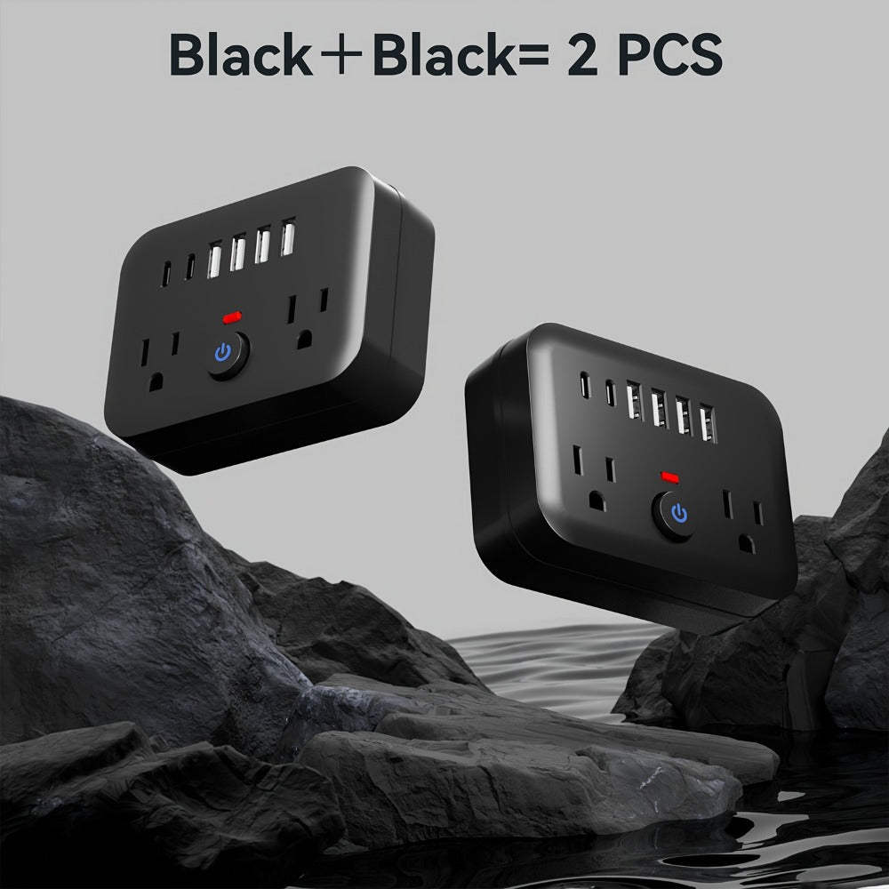 Surge Protector Power Strip 8-in-1 Mini Wall Adapter with 2 AC Outlets, 4 USB-A, 2 USB-C and One or Two-Pack Options