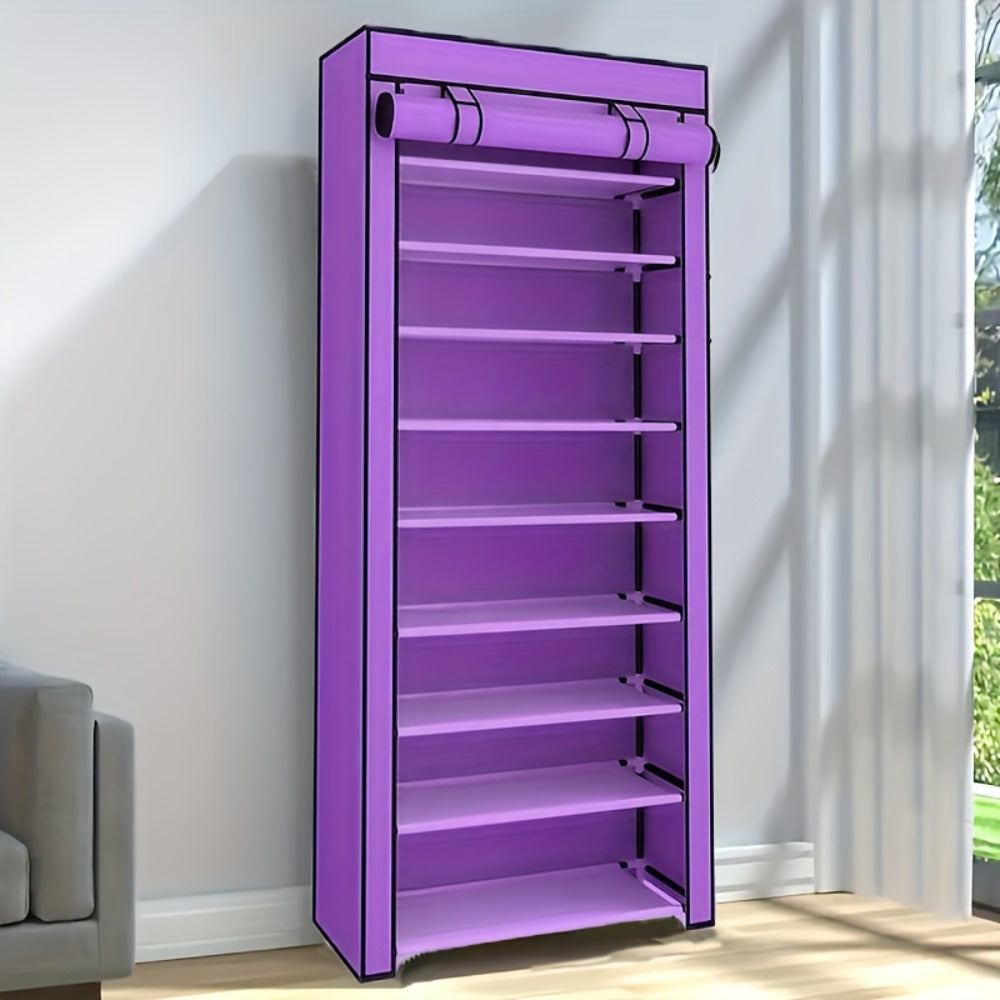 10-Layer Shoe Rack with Dust Cover – Non-Woven Portable Shoe Cabinet Organizer for Entryway, Bedroom & Dormitory Storage